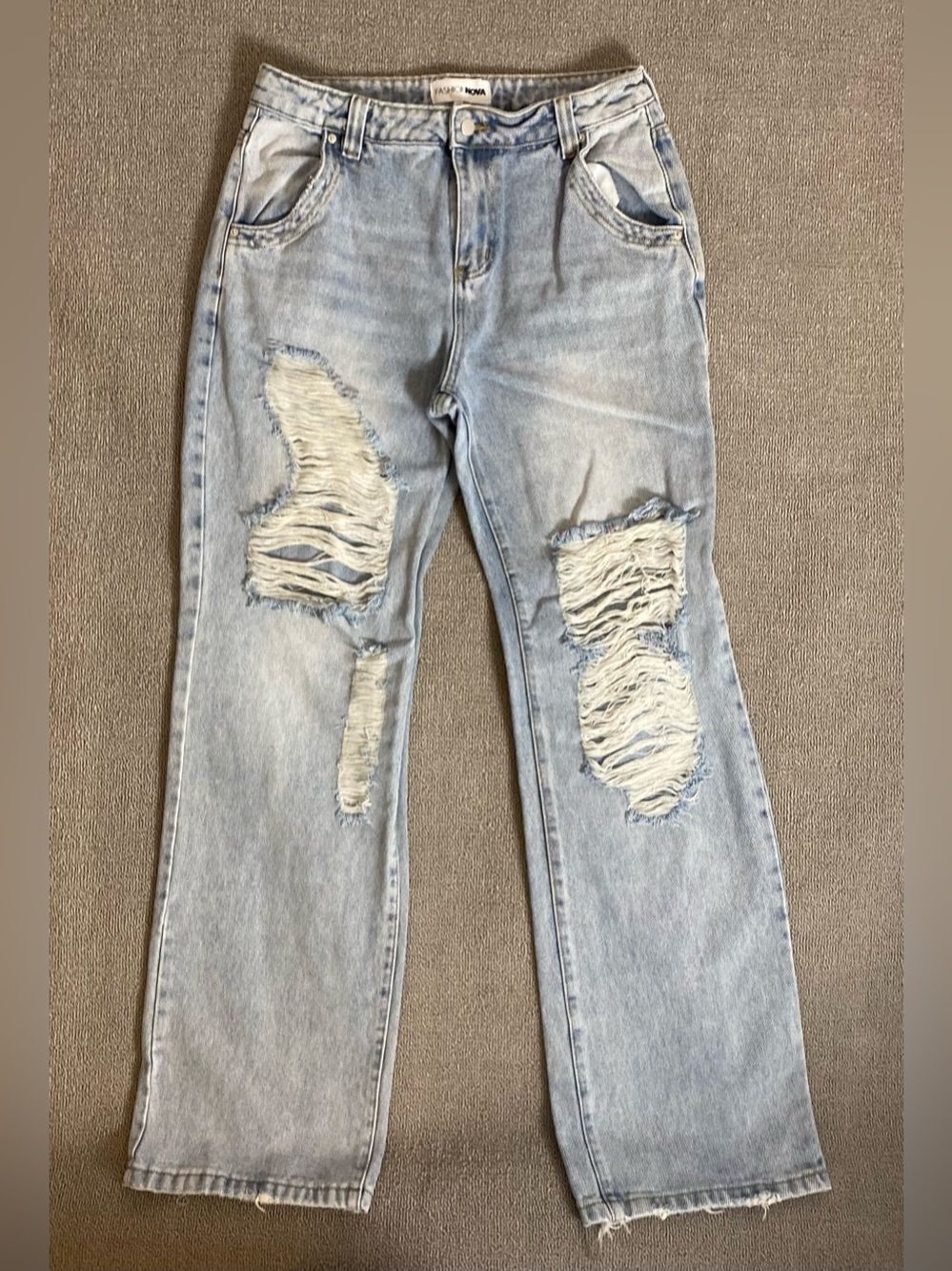 Fashion Nova Sticking Around Distressed Straight Leg Jeans- 100% Cotton